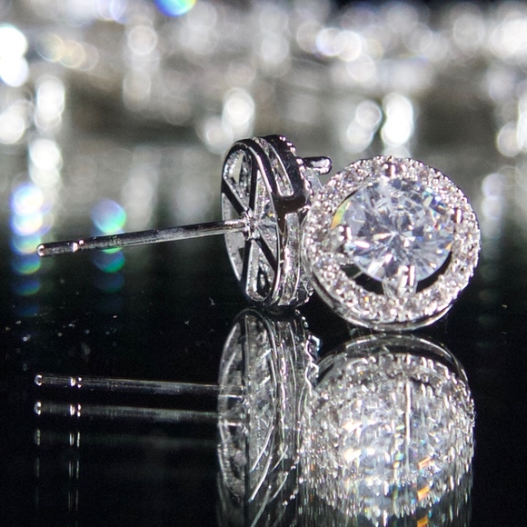 14kt Gold Dipped Pave Studs Halo Setting Perfect! - Picture 8 of 8